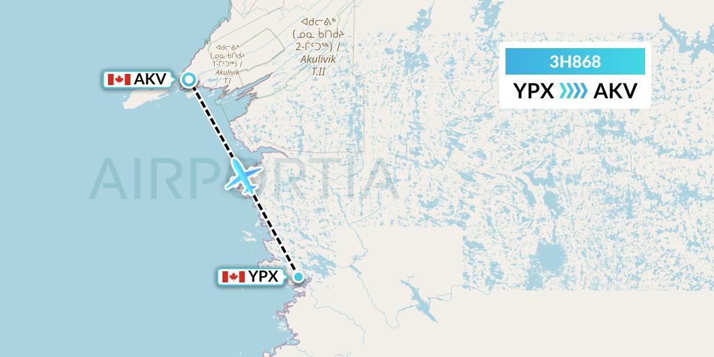 3H868 Air Inuit Flight Map: Puvirnituq to Akulivik