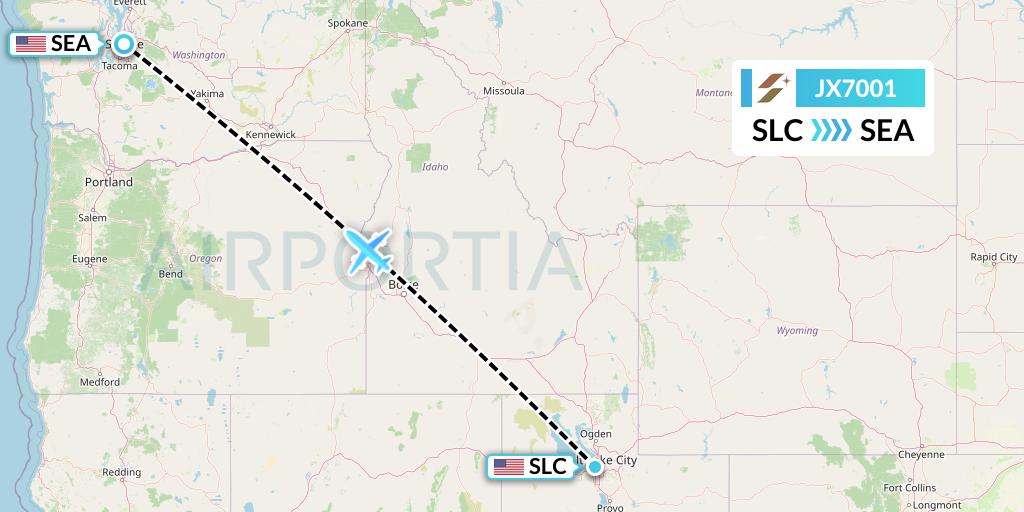 JX7001 Starlux Airlines Flight Map: Salt Lake City to Seattle