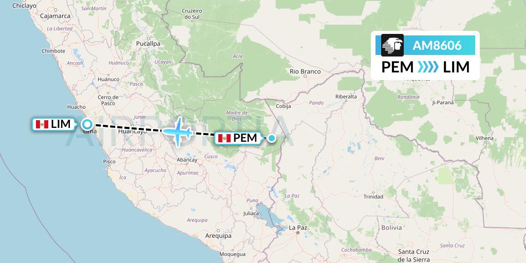 AM8606 Aeromexico Flight Map: Puerto Maldonado to Lima