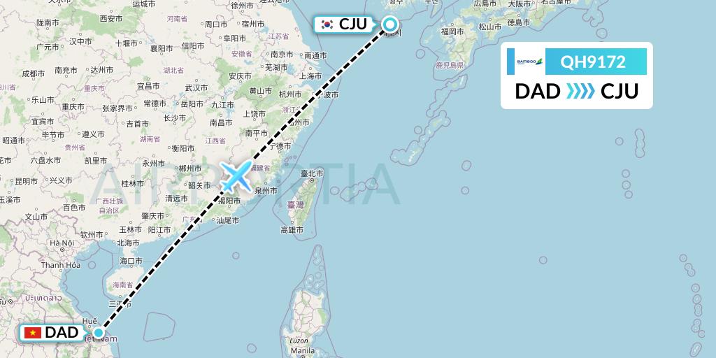 QH9172 Bamboo Airways Flight Map: Da Nang to Jeju