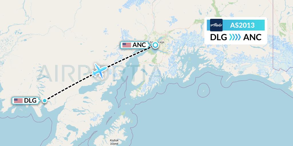 AS2013 Alaska Airlines Flight Map: Dillingham to Anchorage