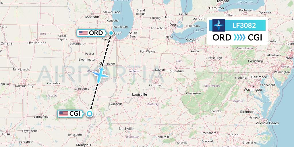 LF3082 Corporate Flight Management Flight Map: Chicago to Cape Girardeau