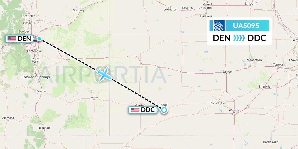 UA5095 United Airlines Flight Map: Denver to Dodge City