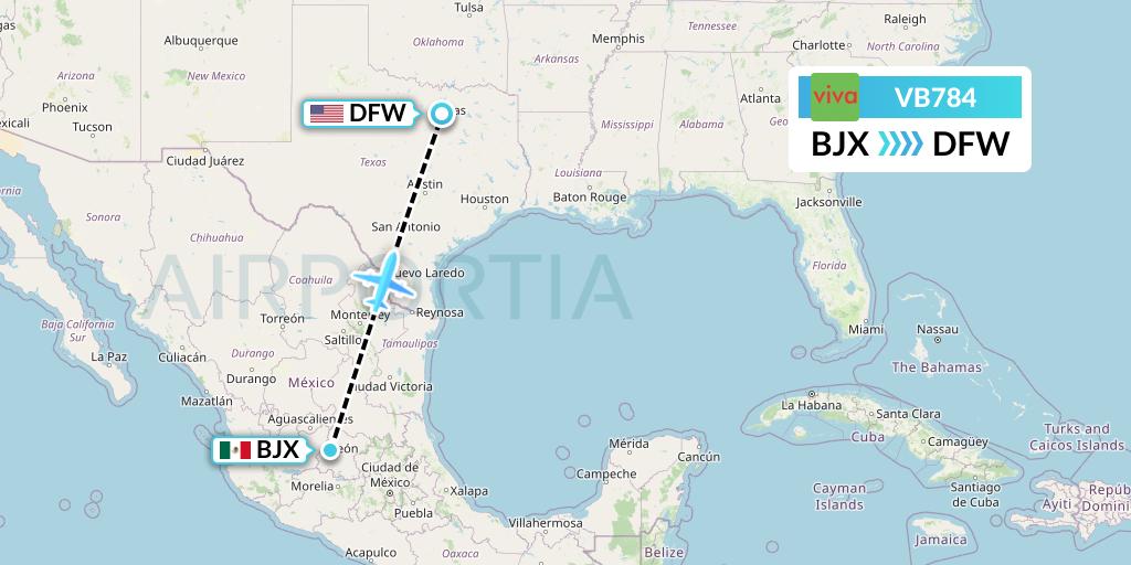VB784 VivaAerobus Flight Map: Silao to Dallas