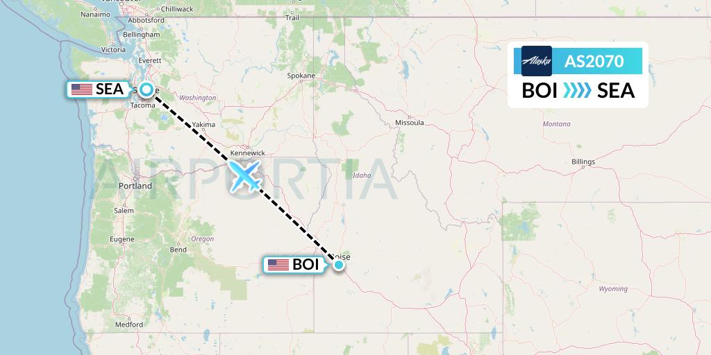 AS2070 Alaska Airlines Flight Map: Boise to Seattle