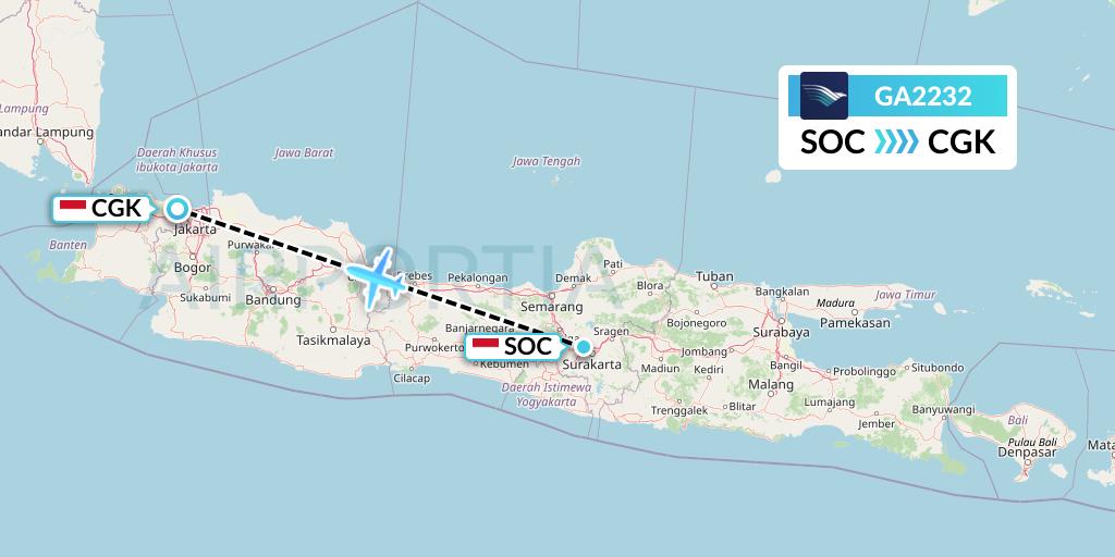GA2232 Garuda Indonesia Flight Map: Surakarta to Jakarta