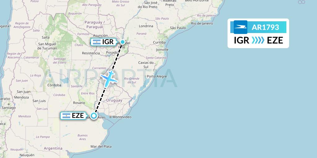 AR1793 Aerolineas Argentinas Flight Map: Puerto Iguazu to Buenos Aires