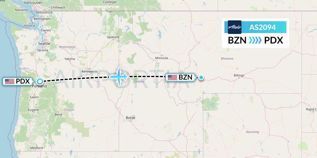 AS2094 Alaska Airlines Flight Map: Bozeman to Portland