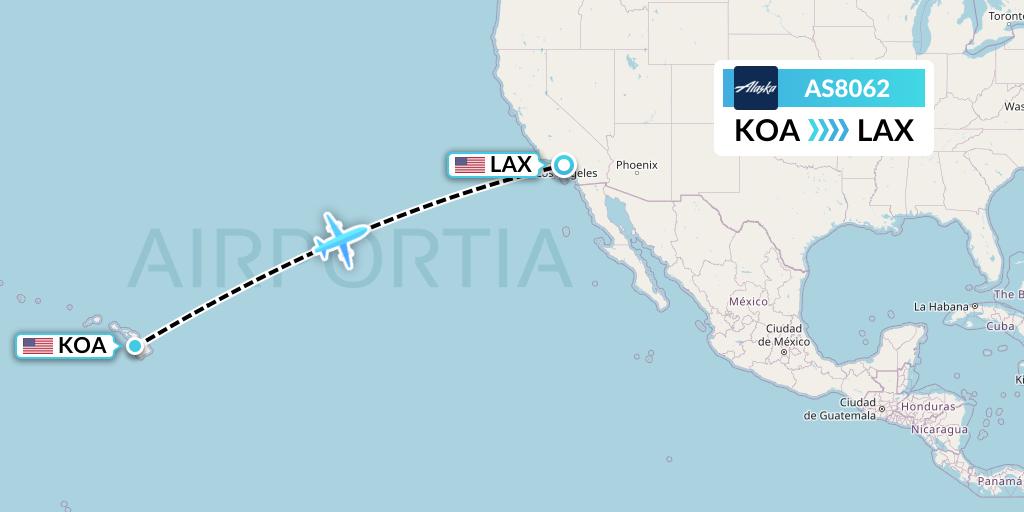 AS8062 Alaska Airlines Flight Map: Kailua-Kona to Los Angeles