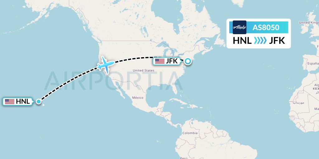 AS8050 Alaska Airlines Flight Map: Honolulu to New York