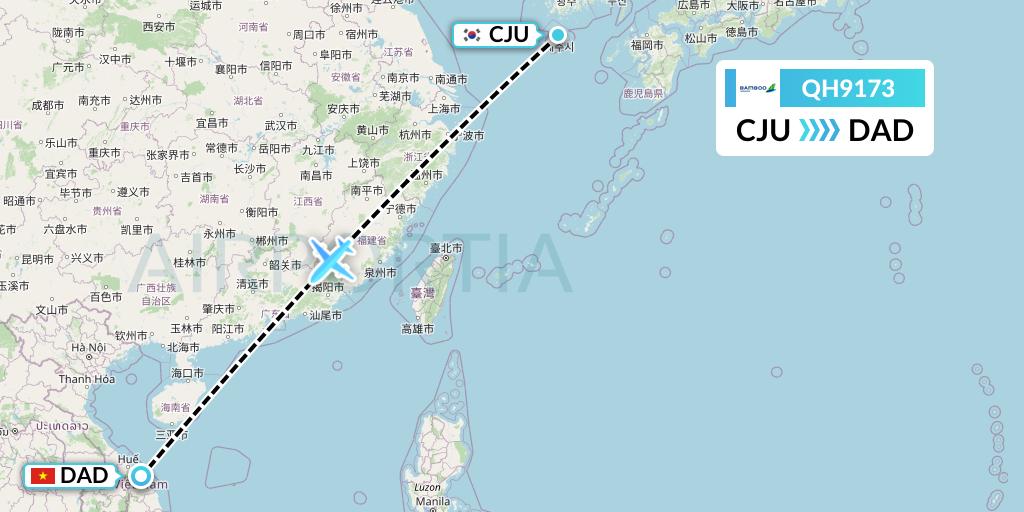 QH9173 Bamboo Airways Flight Map: Jeju to Da Nang