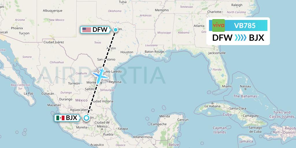 VB785 VivaAerobus Flight Map: Dallas to Silao