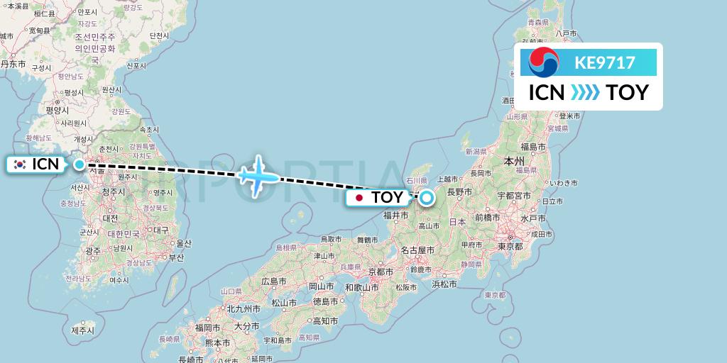 KE9717 Korean Air Flight Map: Seoul to Toyama