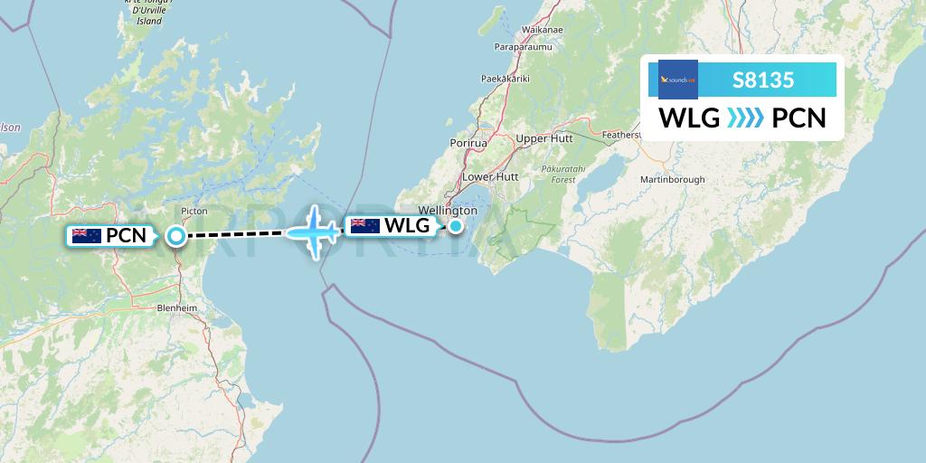 S8135 Soundsair Flight Map: Wellington to Picton