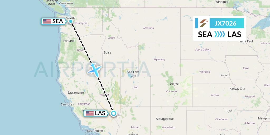 JX7026 Starlux Airlines Flight Map: Seattle to Las Vegas