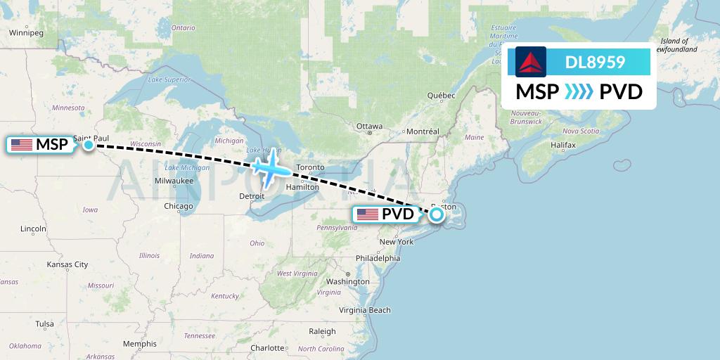DL8959 Delta Air Lines Flight Map: Minneapolis to Providence