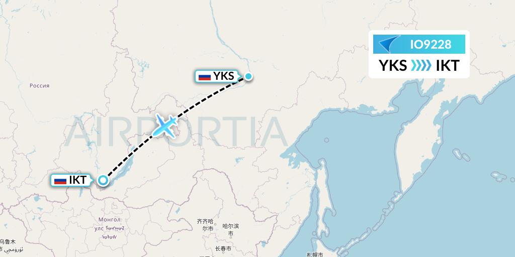 IO9228 IrAero Flight Map: Yakutsk to Irkutsk