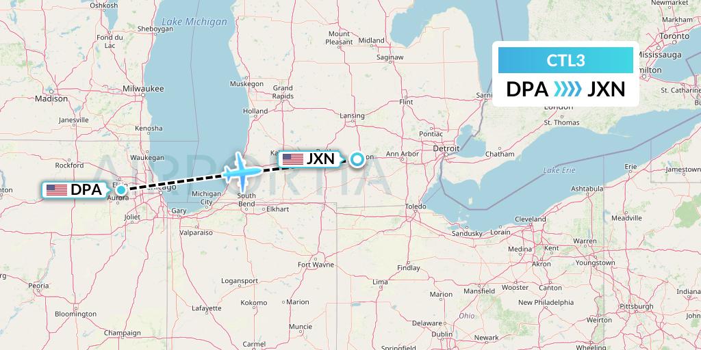 CTL3 Central Airlines Flight Map: Chicago to Jackson