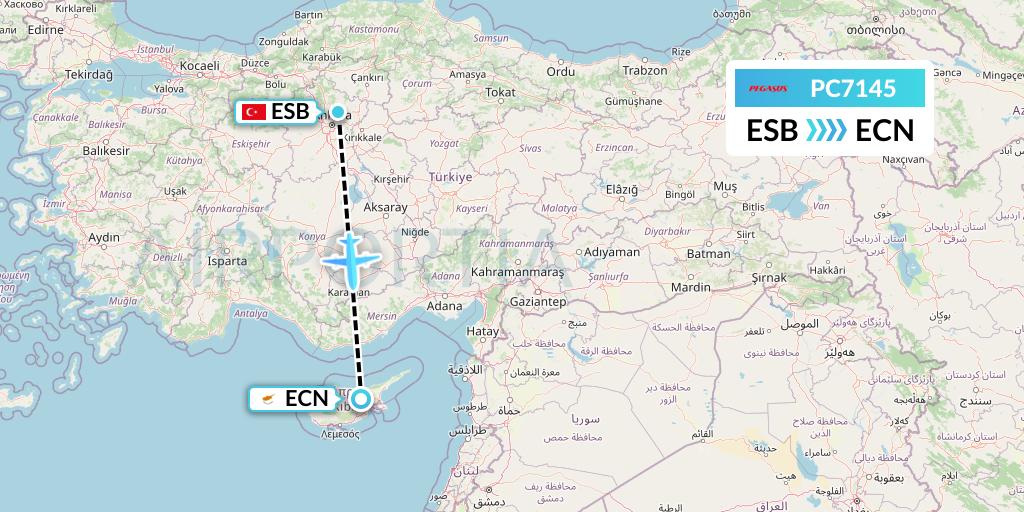 PC7145 Pegasus Airlines Flight Map: Ankara to Tymvou