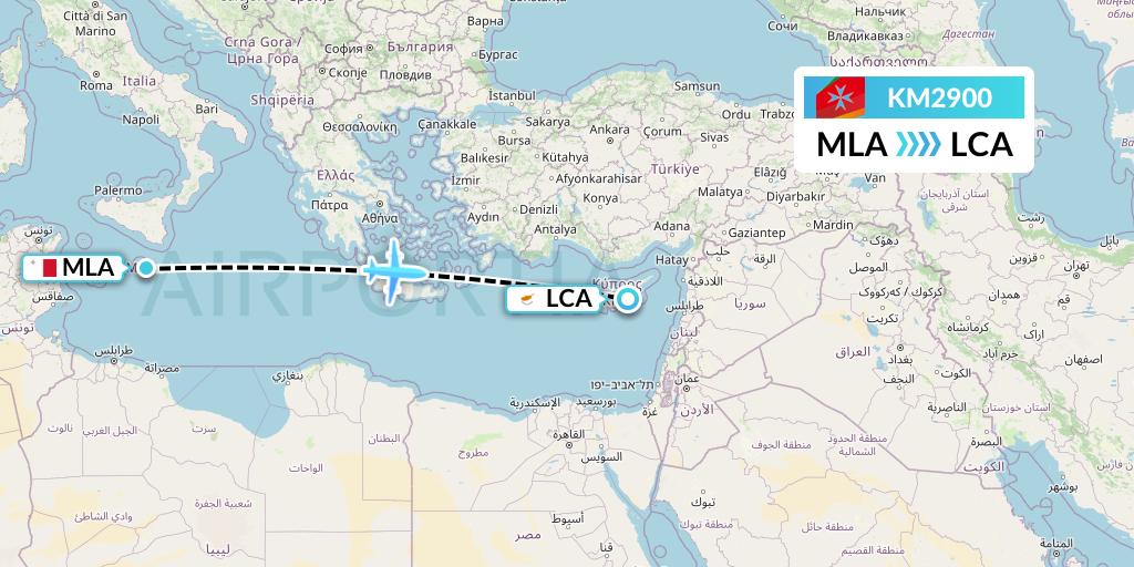 KM2900 Air Malta Flight Map: Malta to Larnaca