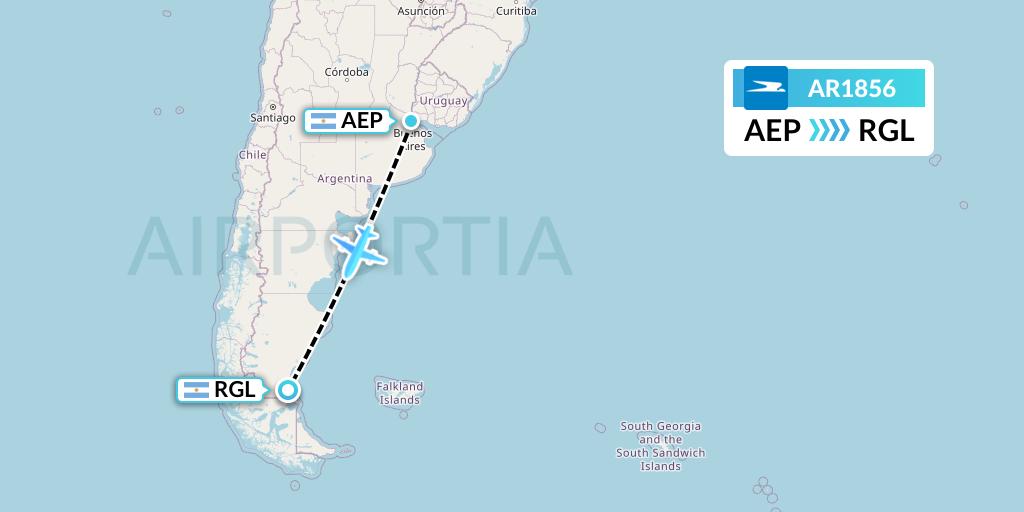 AR1856 Aerolineas Argentinas Flight Map: Buenos Aires to Rio Gallegos