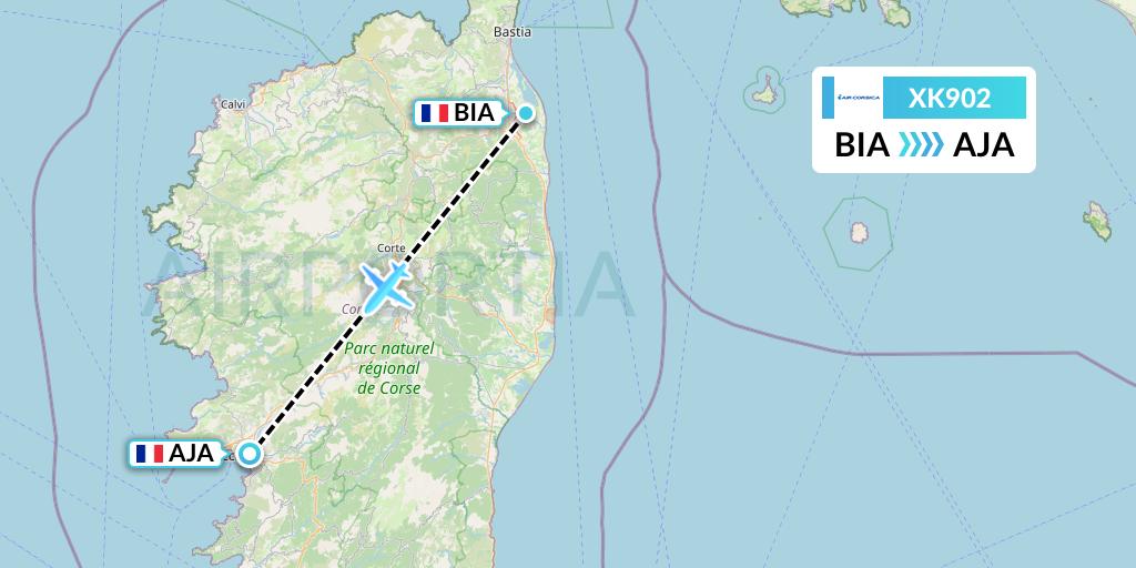 XK902 Air Corsica Flight Map: Bastia to Ajaccio