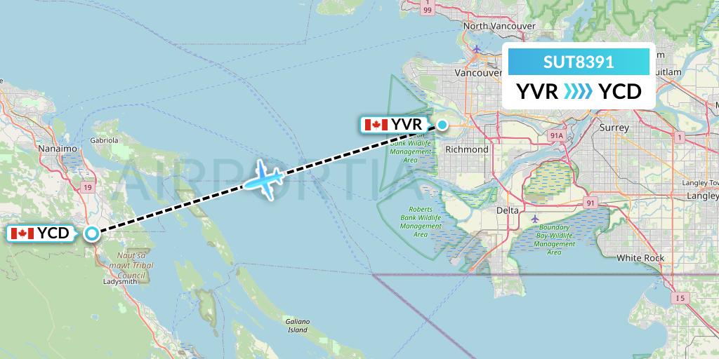 SUT8391 Summit Air Ltd. Flight Map: Vancouver to Nanaimo