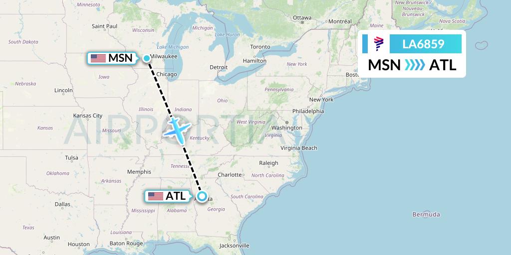 LA6859 LAN Airlines Flight Map: Madison to Atlanta
