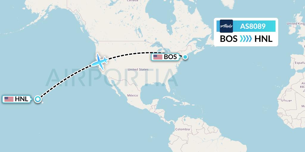 AS8089 Alaska Airlines Flight Map: Boston to Honolulu