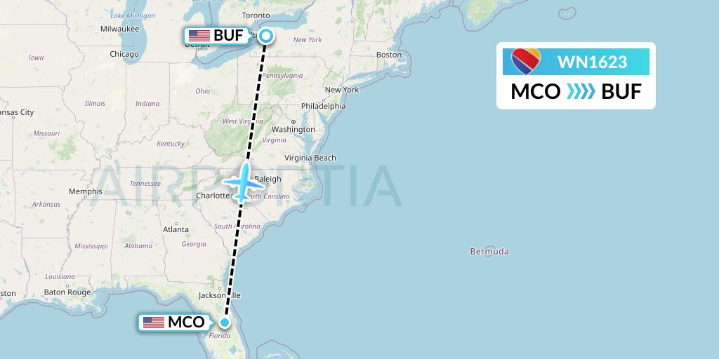 WN1623 Southwest Airlines Flight Map: Orlando to Buffalo