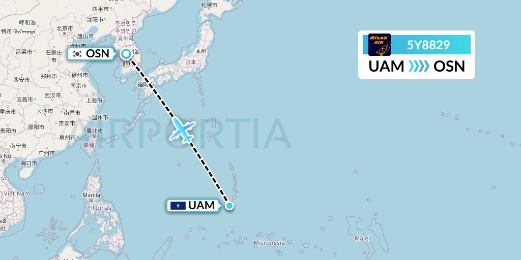 5Y8829 Atlas Air Flight Map: Andersen to South Korea