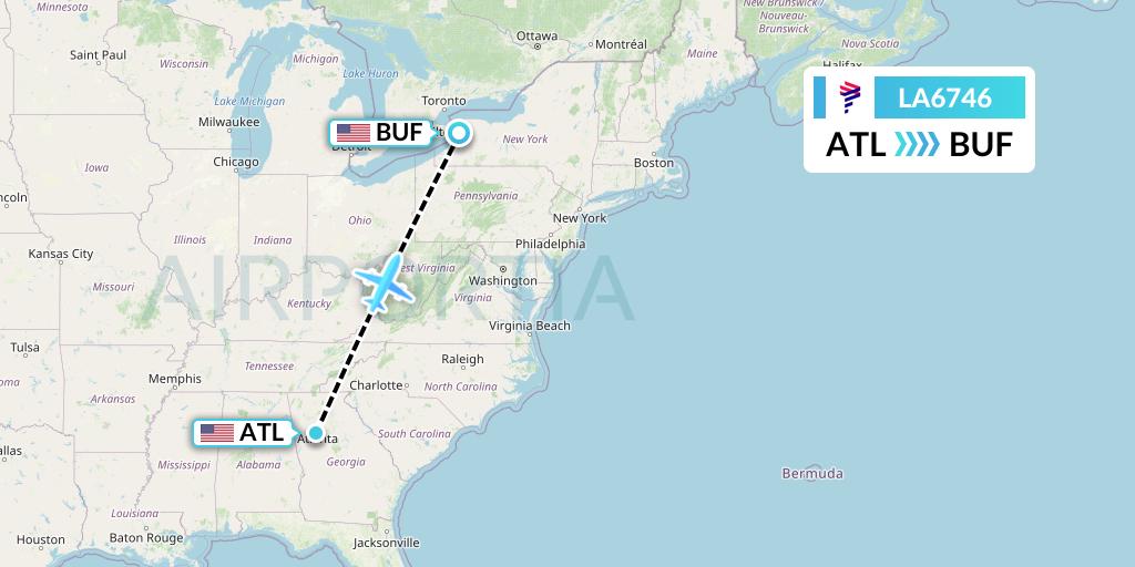 LA6746 LAN Airlines Flight Map: Atlanta to Buffalo