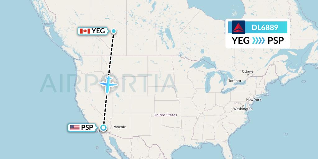 DL6889 Delta Air Lines Flight Map: Edmonton to Palm Springs