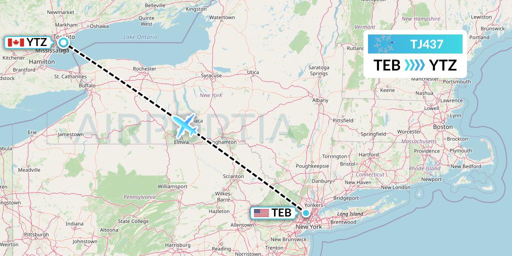 TJ437 Tradewind Aviation Flight Map: Teterboro to Toronto