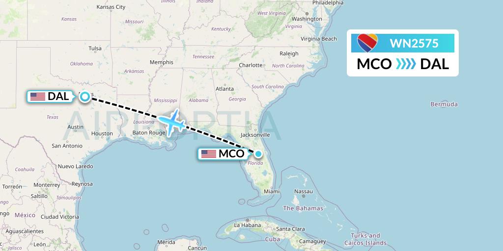 WN2575 Southwest Airlines Flight Map: Orlando to Dallas