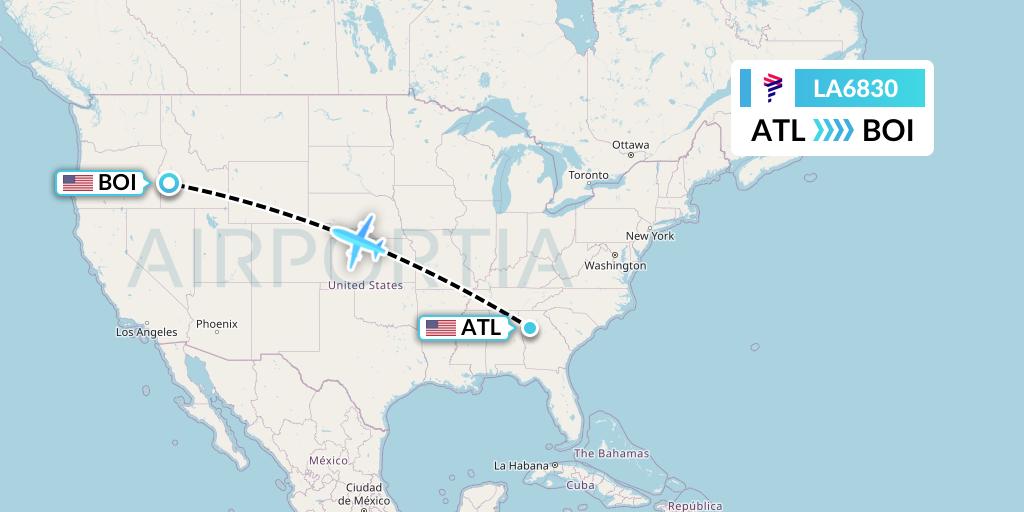 LA6830 LAN Airlines Flight Map: Atlanta to Boise