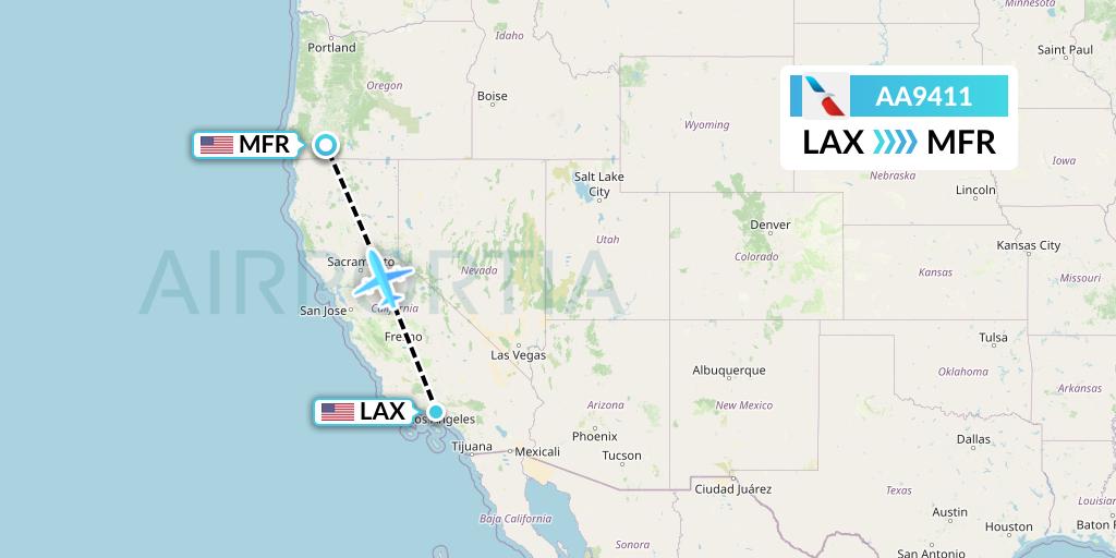 AA9411 American Airlines Flight Map: Los Angeles to Medford