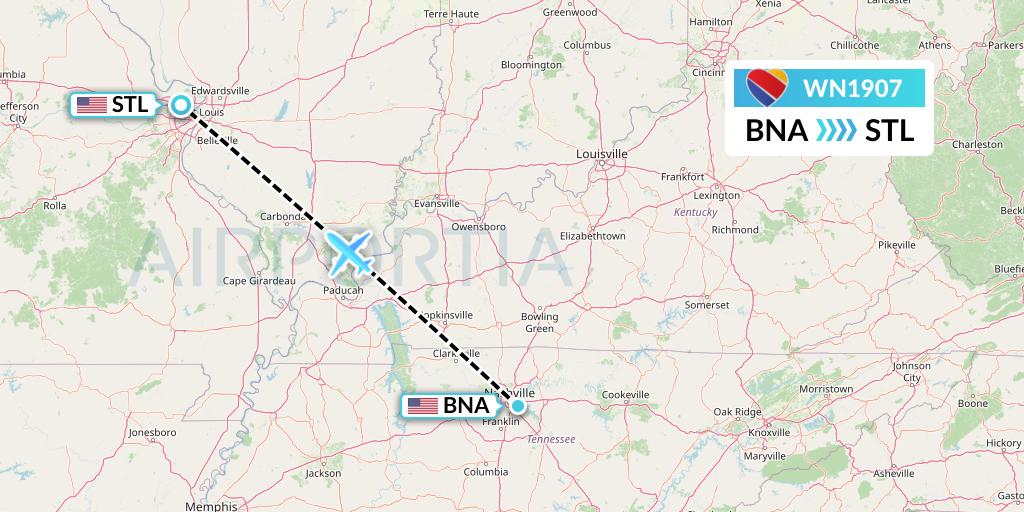 WN1907 Southwest Airlines Flight Map: Nashville to St. Louis