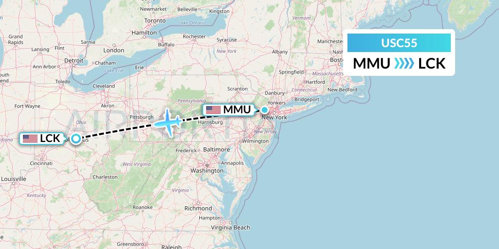 USC55 Airnet Express Flight Map: Morristown to Columbus