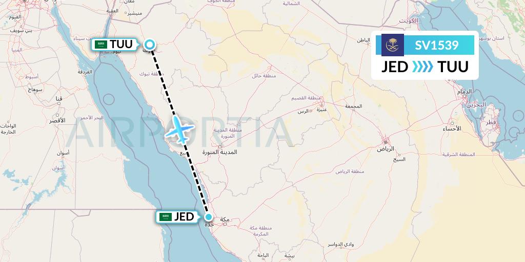 SV1539 Saudi Arabian Airlines Flight Map: Jeddah to Tabuk