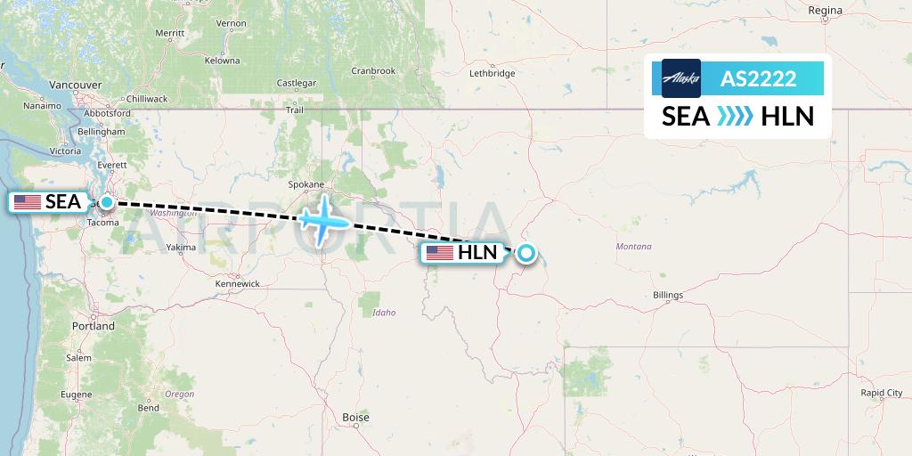 AS2222 Alaska Airlines Flight Map: Seattle to Helena