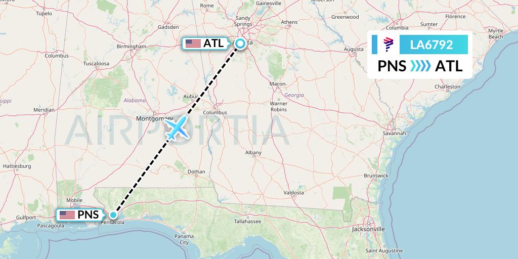 LA6792 LAN Airlines Flight Map: Pensacola to Atlanta