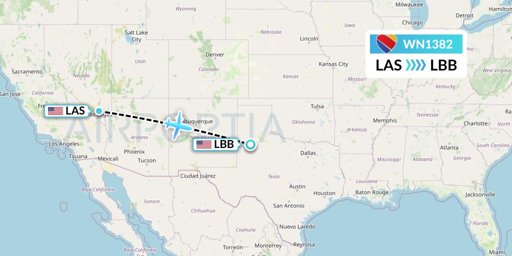 WN1382 Southwest Airlines Flight Map: Las Vegas to Lubbock