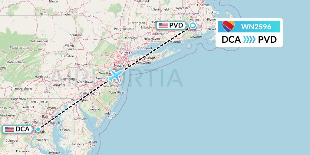 WN2596 Southwest Airlines Flight Map: Washington to Providence