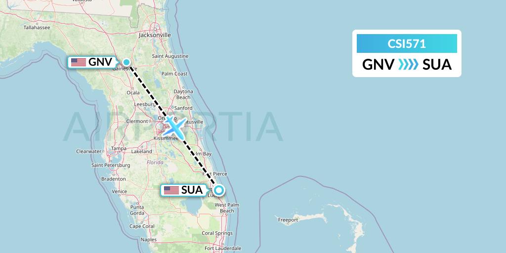 CSI571 Csi Aviation Flight Map: Gainesville to Stuart