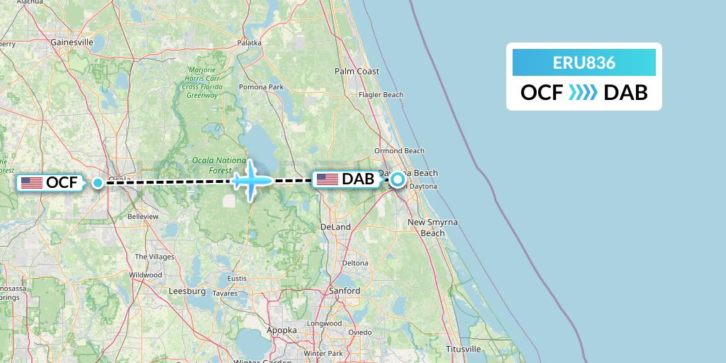 ERU836 Embry-riddle Aeronautical University Flight Map: Ocala to Daytona Beach