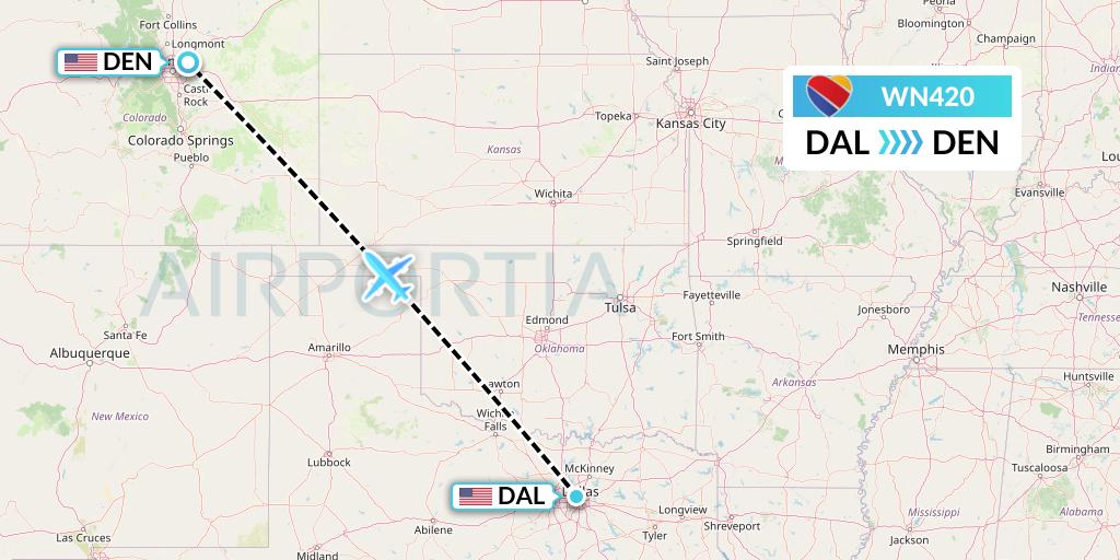 WN420 Southwest Airlines Flight Map: Dallas to Denver
