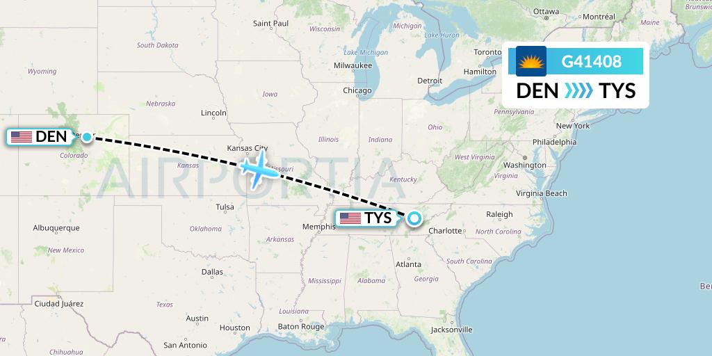 G41408 Allegiant Air Flight Map: Denver to Knoxville