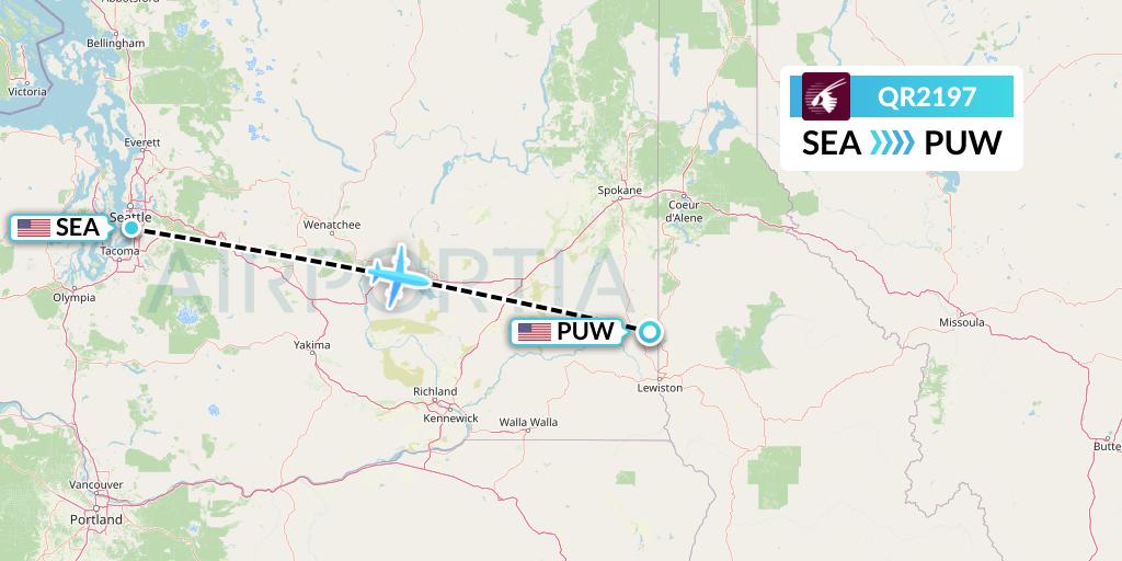 QR2197 Qatar Airways Flight Map: Seattle to Pullman