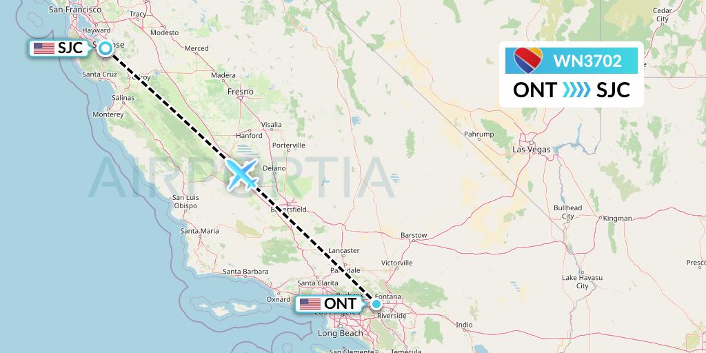 WN3702 Flight Status Southwest Airlines Ontario to San Jose (SWA3702)